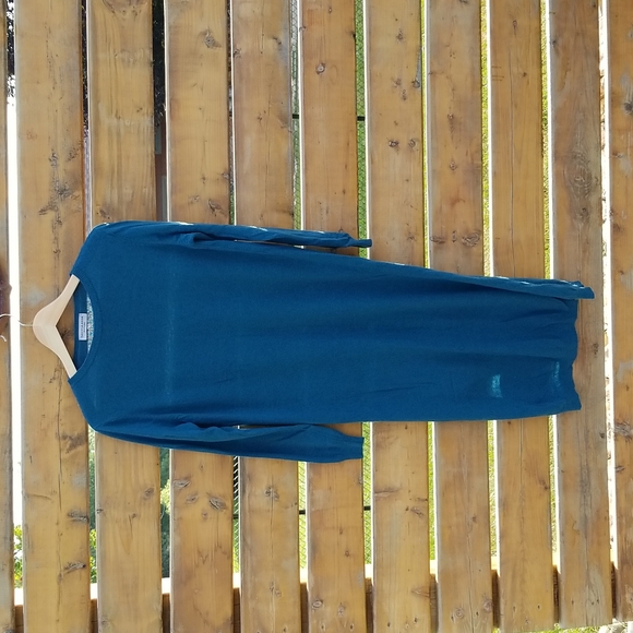 Teal Sweater Dress with Side Slits - Picture 3 of 7